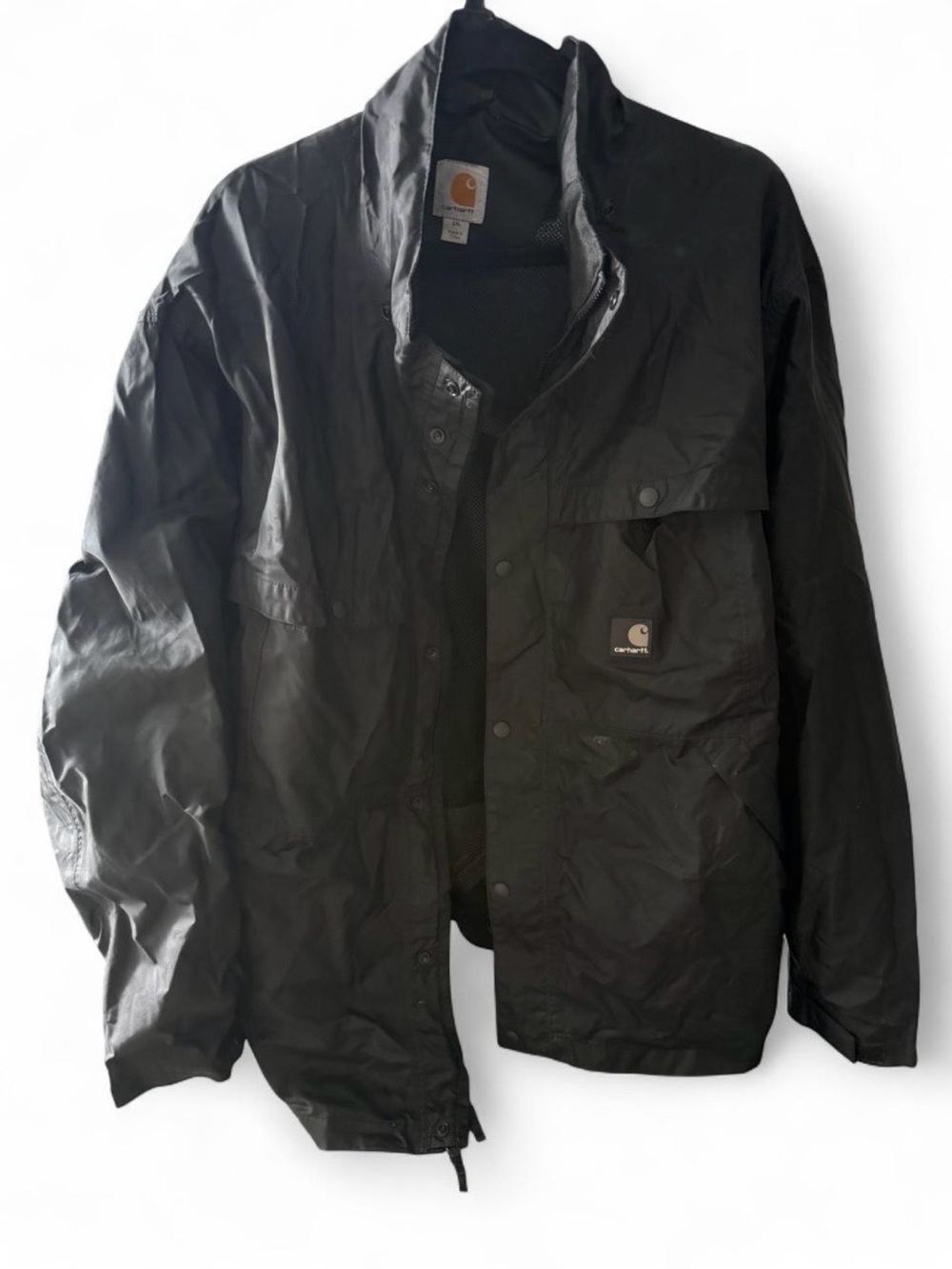 Carhartt Black Men's Raincoat Jacket with Logo Patch